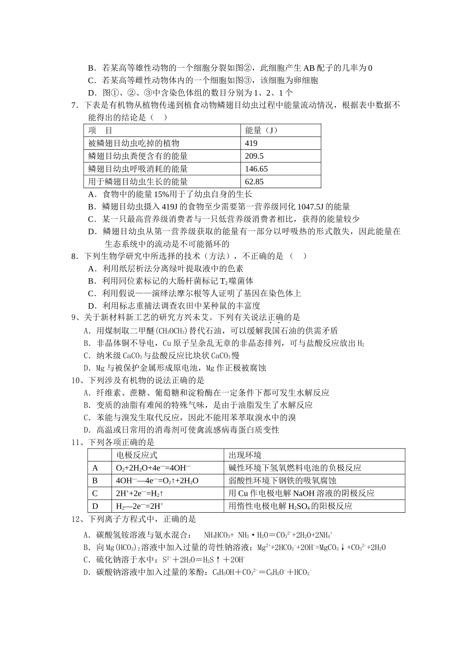 山东日照复习学校一模考前训练理科综合_第2页