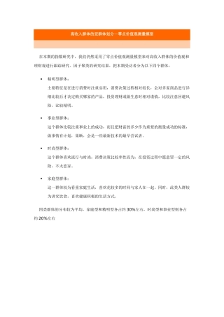 高收入群体的亚群体划分－零点价值观测量模型