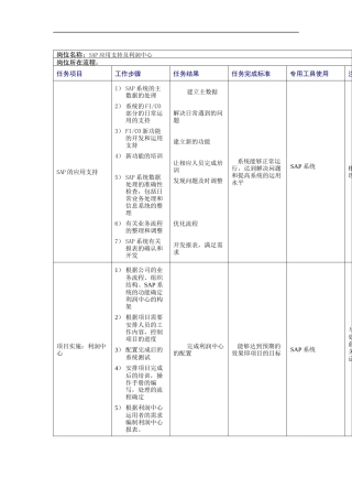 SAP应用支持及利润中心岗位说明书