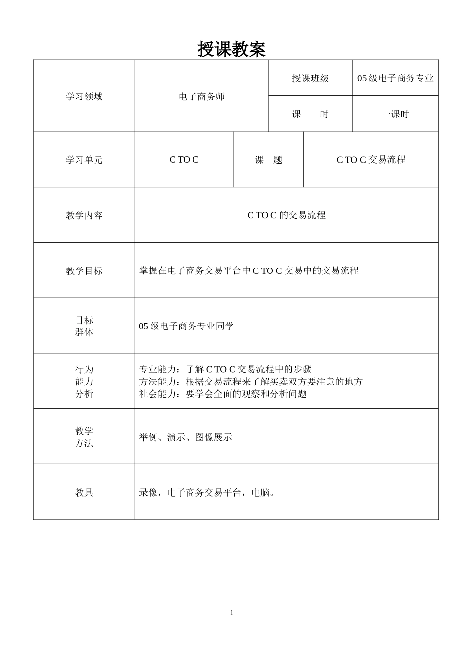 授课教案学习领域电子商务师授课班级05级电子商务专业_第1页