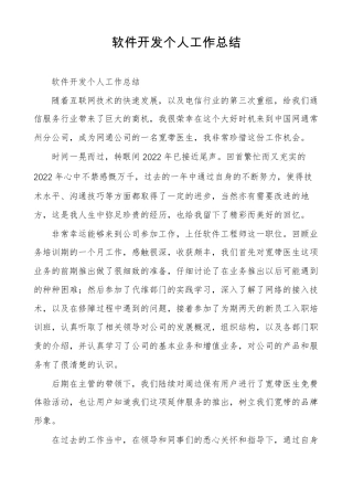 软件开发个人工作总结
