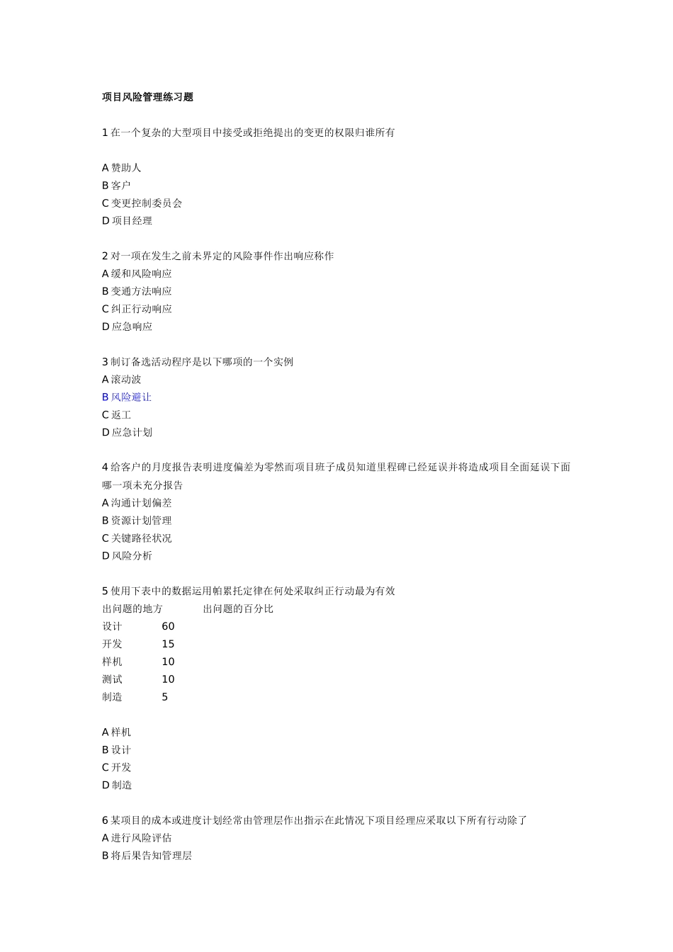 项目风险管理练习200题_第1页