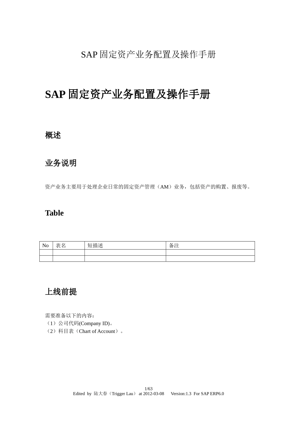 SAP固定资产业务配置及操作手册(DOC61页)_第1页