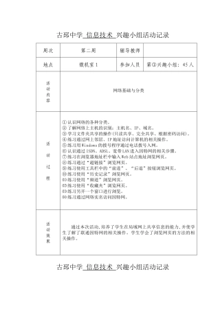 信息技术兴趣小组活动记录