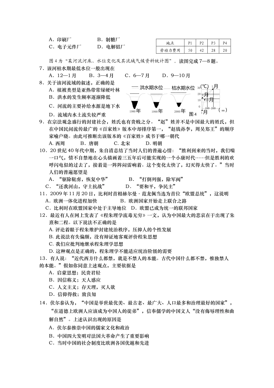 青岛市XXXX届高三第一次教学质量统一检测文综_第2页
