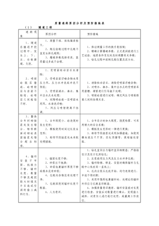 隧道质量通病原因分析及预防措施表