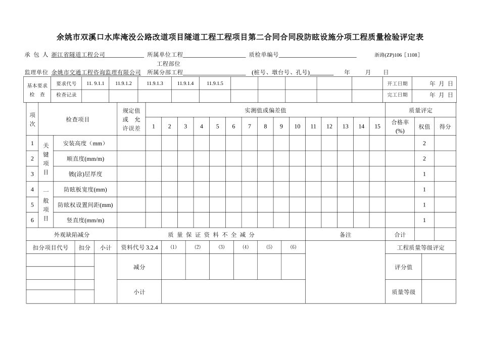 隧道工程隔离栅和防落网分项工程质量检验评定表_第2页