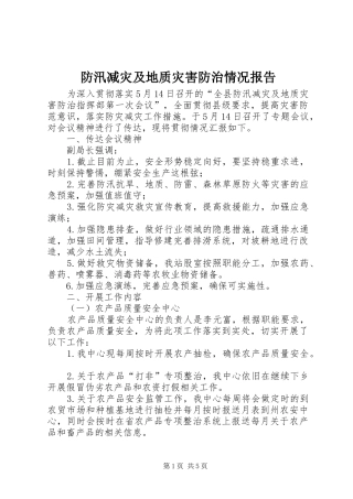 防汛减灾及地质灾害防治情况报告