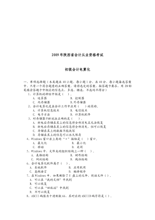 陕西省年度初级会计电算化考试试题