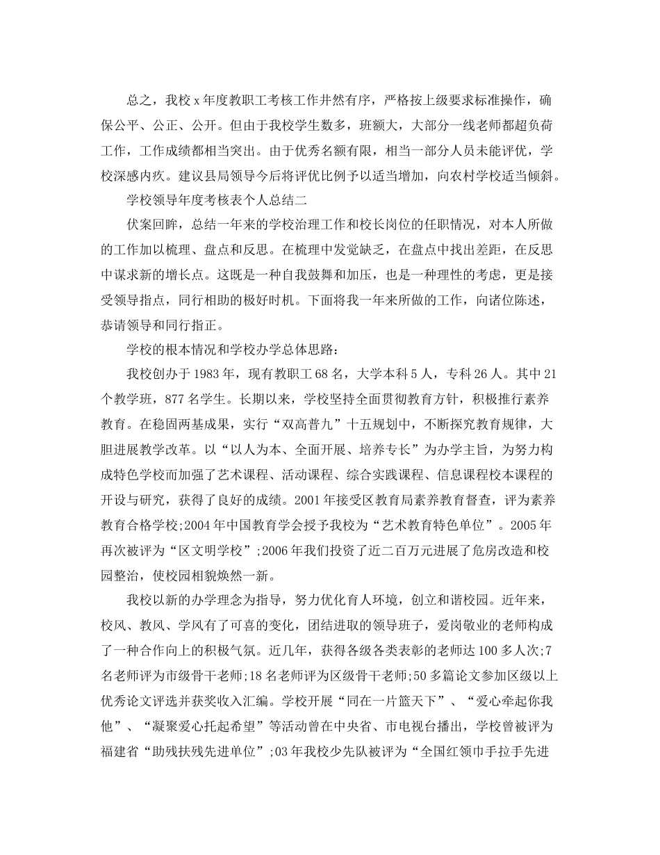 2021年度工作参考总结学校领导年度考核表个人参考总结_第2页