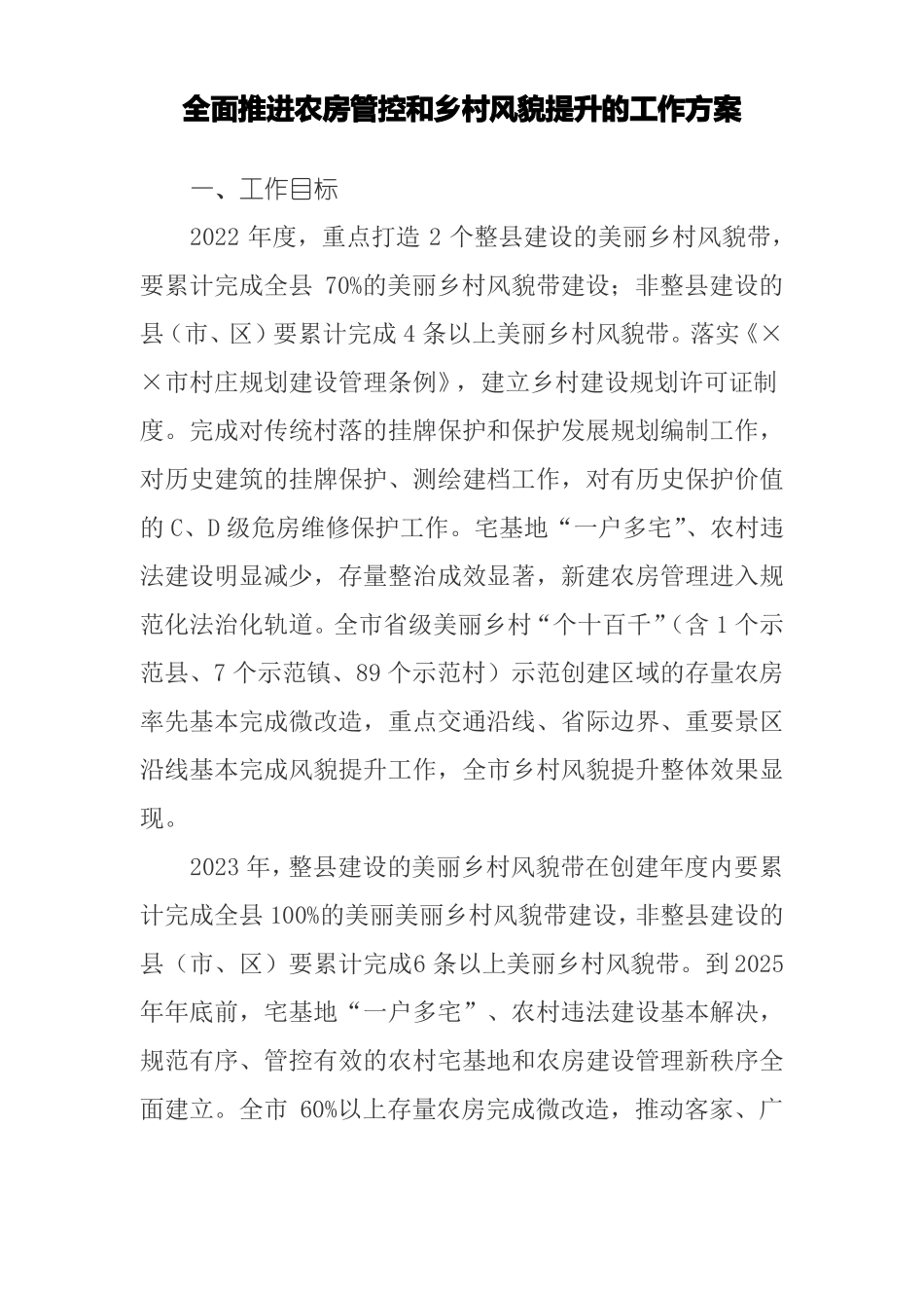 全面推进农房管控和乡村风貌提升的工作方案_第1页