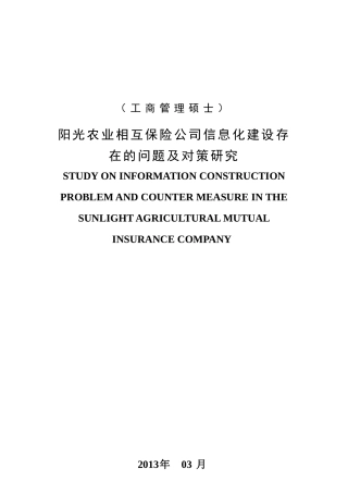 某保险公司信息化建设存在的问题及对策研究