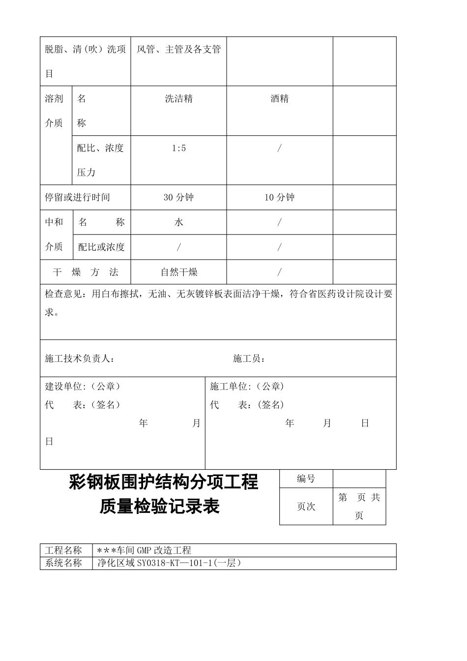 空调净化工程竣工验收单及附件_第2页