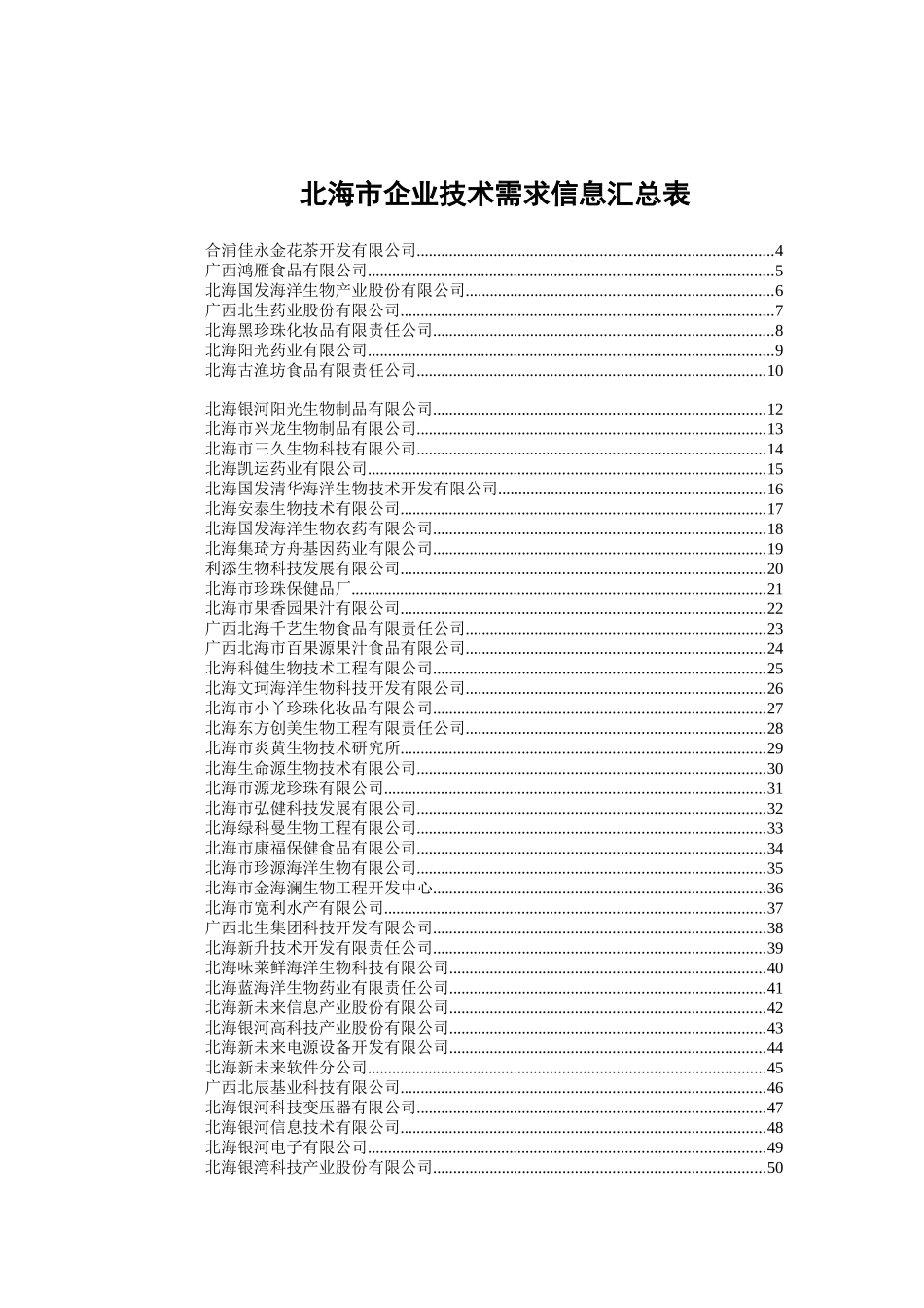 北海市企业技术需求信息汇总表（DOC 127页）_第1页