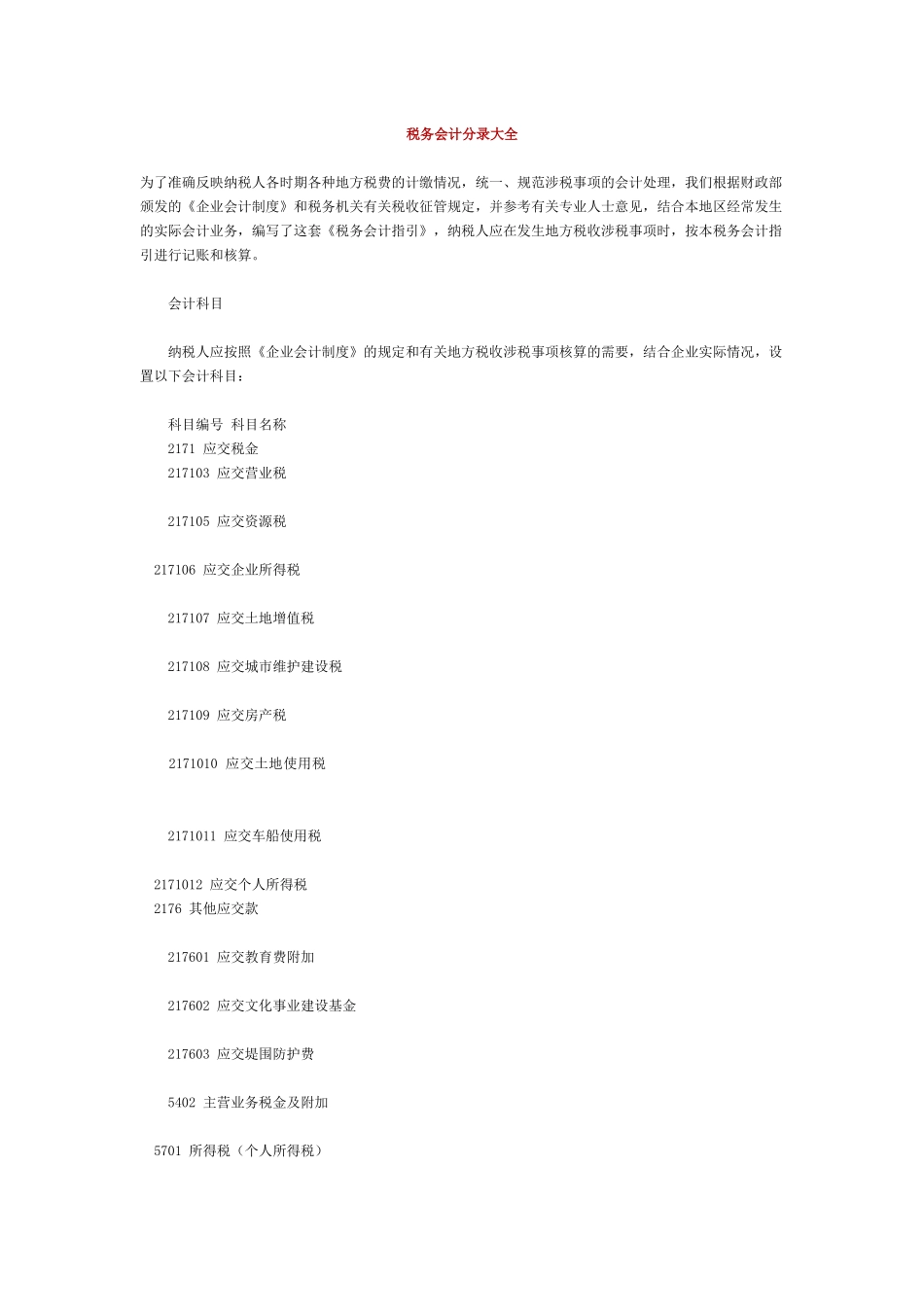 详细税务会计分录大全_第1页
