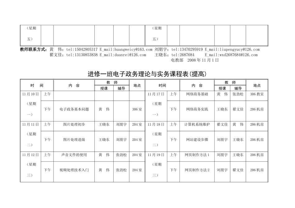 进修一班电子政务理论与实务课程表(初级)_第2页