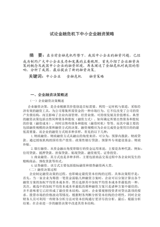 试论金融危机下中小企业融资策略