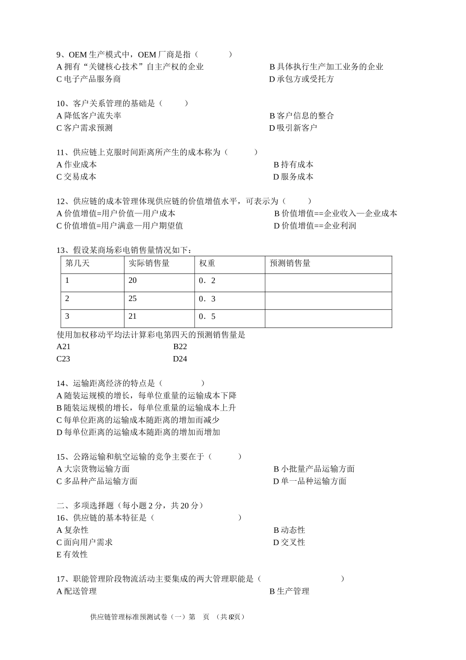 06年11月供应链管理试题 与参考答案版_第2页