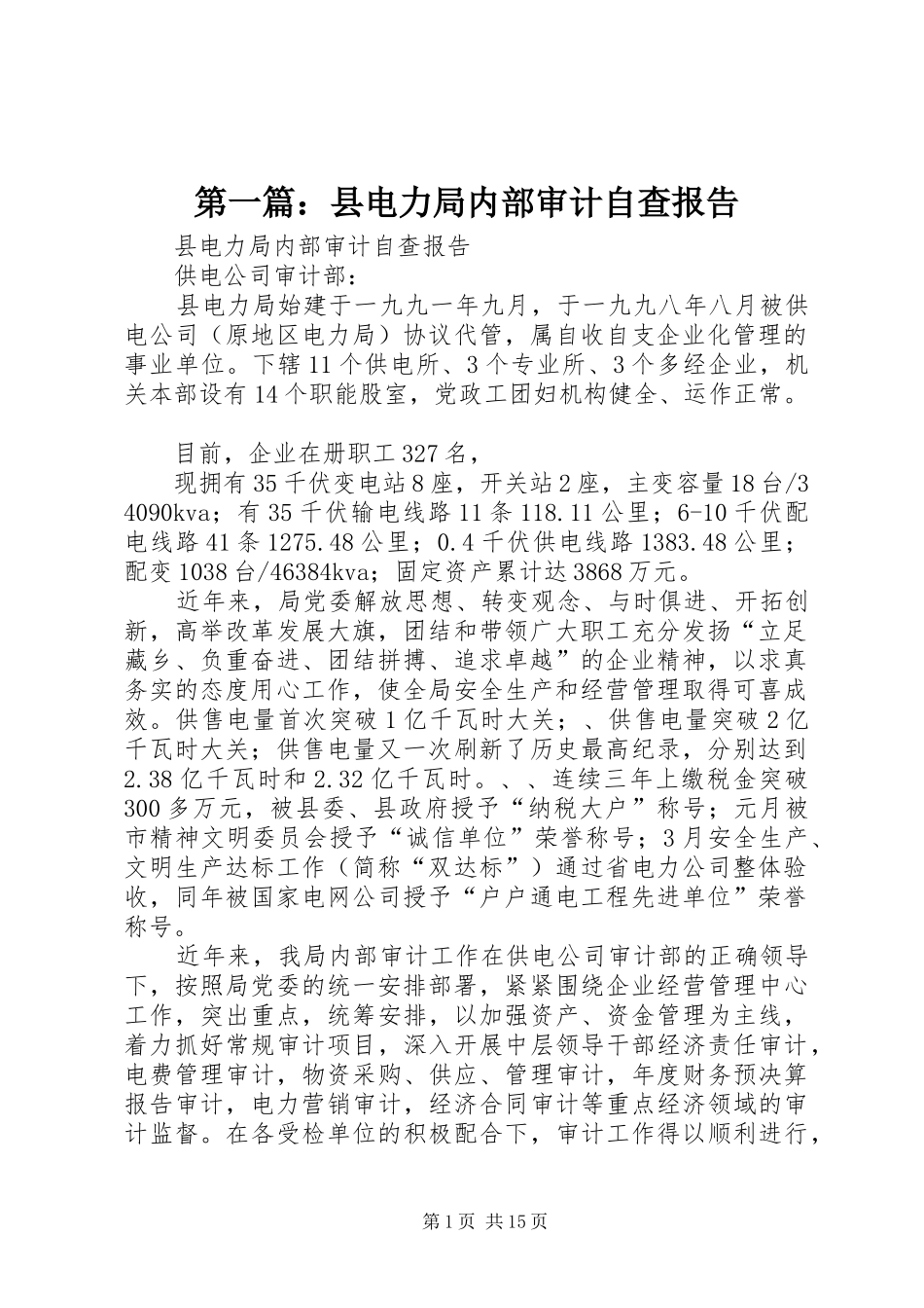 第一篇：县电力局内部审计自查报告_第1页