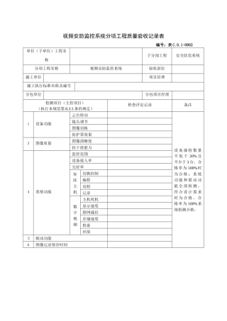 视频安防监控系统分项工程质量验收记录表