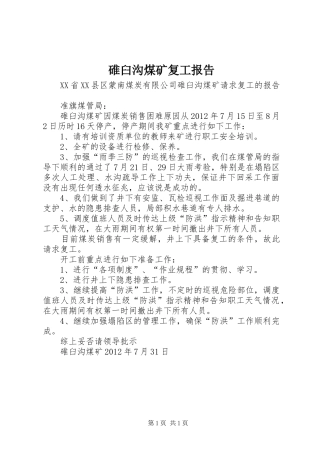 碓臼沟煤矿复工报告