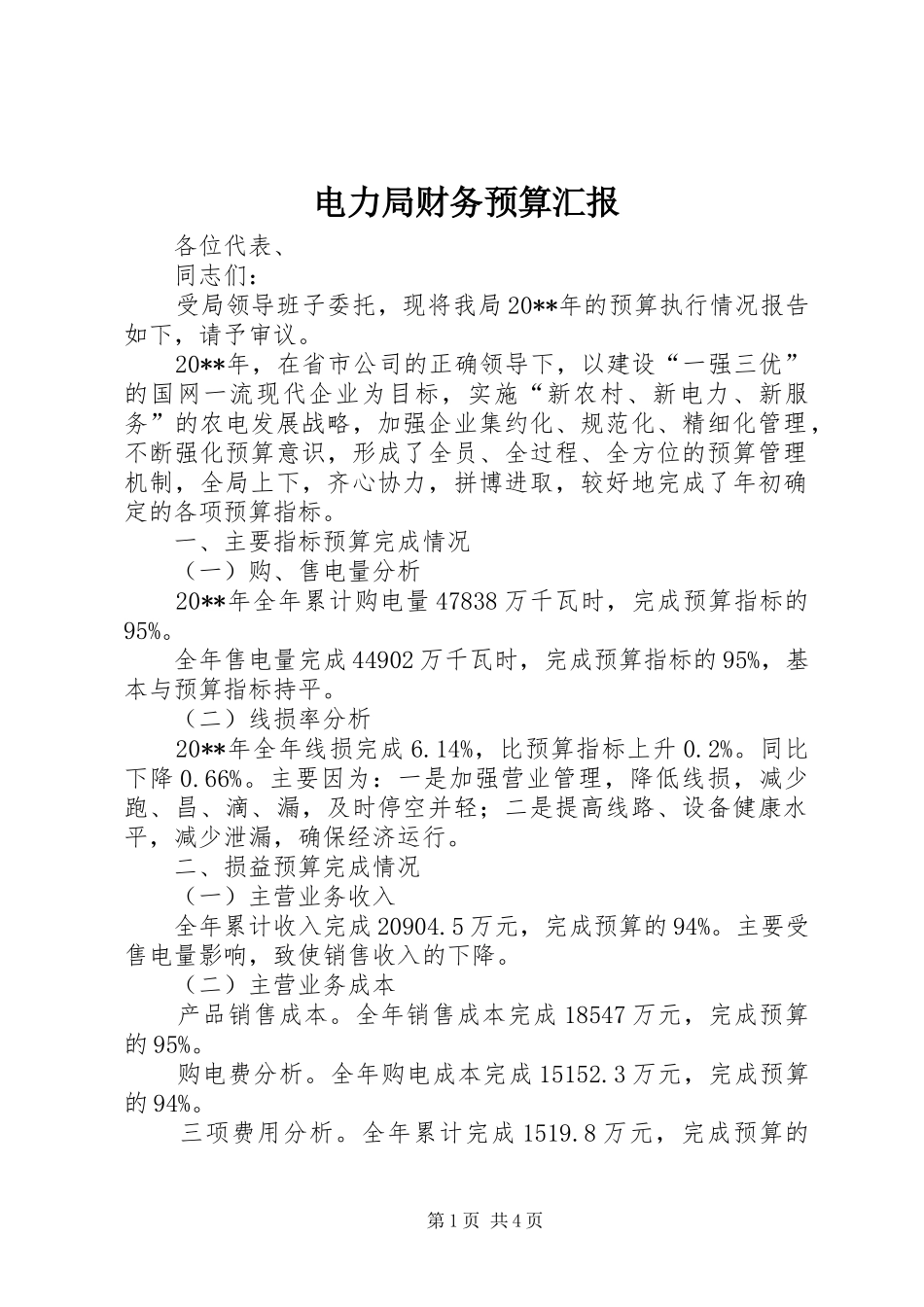 电力局财务预算汇报_第1页