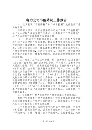 电力公司节能降耗工作报告