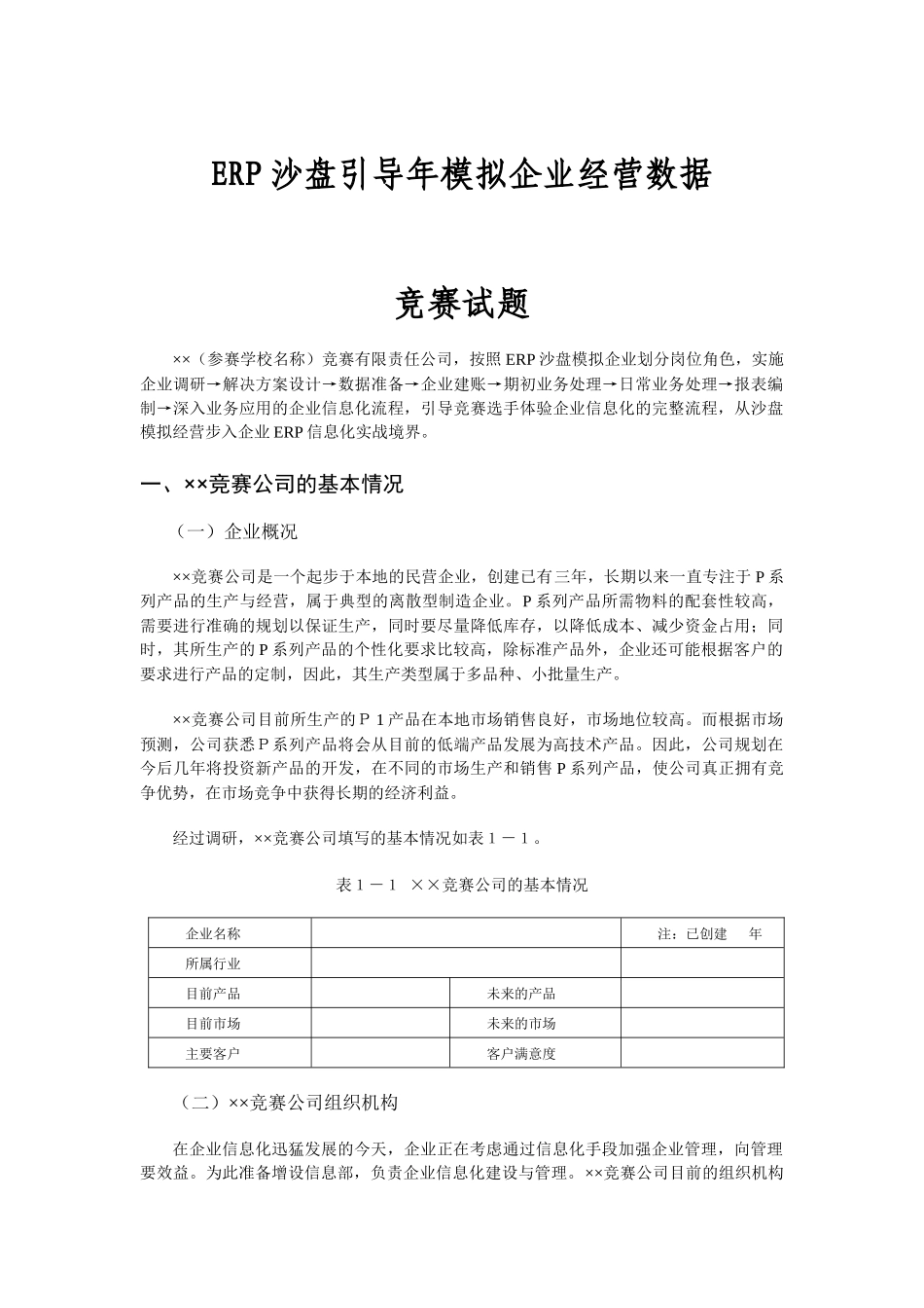 第五届用友杯沙盘大赛ERP沙盘引导年模拟企业经营报表竞赛试题_第1页