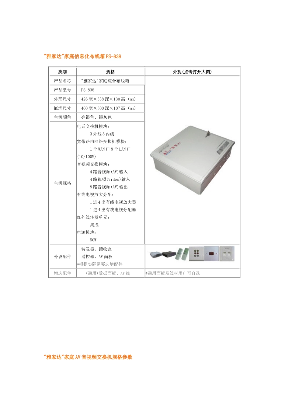 列产品之雅家达家庭信息化布线箱PS-838_第1页