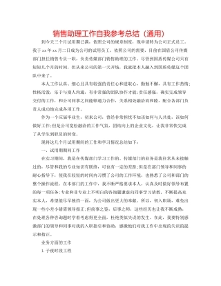 销售助理工作自我参考总结（通用）