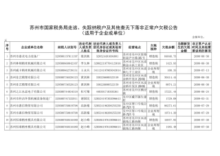 苏州市国家税务局欠税公告内容清单（XXXX年第2号）-国