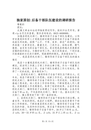 独家原创-后备干部队伍建设的调研报告