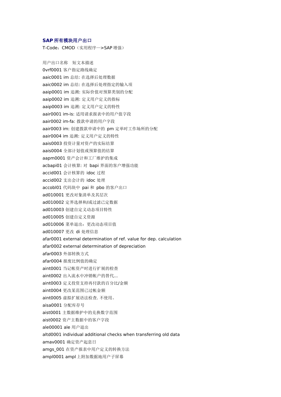 SAP所有模块用户出口资料_第1页