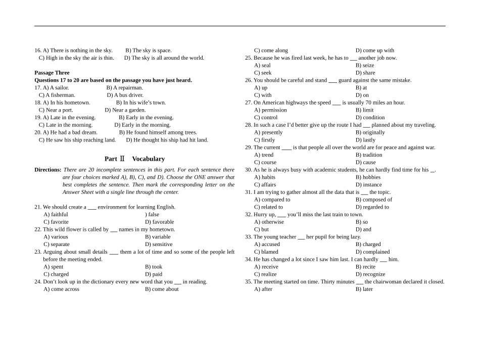 cqxscm2003年6月浙江省大学英语三级考试试卷_第2页
