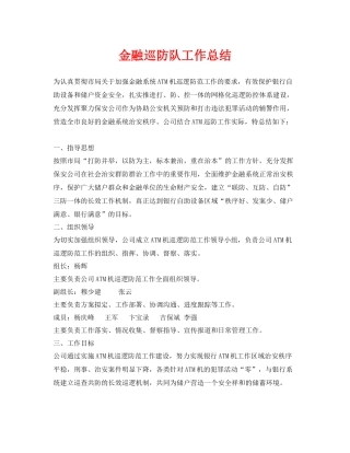 《安全管理文档》之金融巡防队工作总结