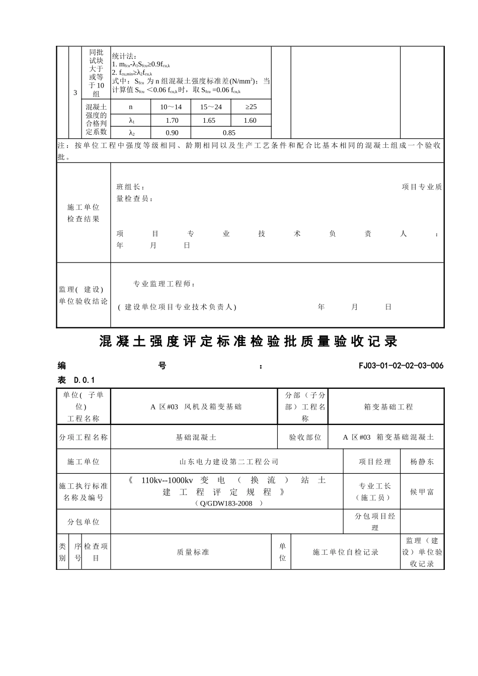 箱变基础混凝土强度评定标准检验批质量验收记录_第3页