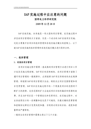 SAP实施过程中应注意问题