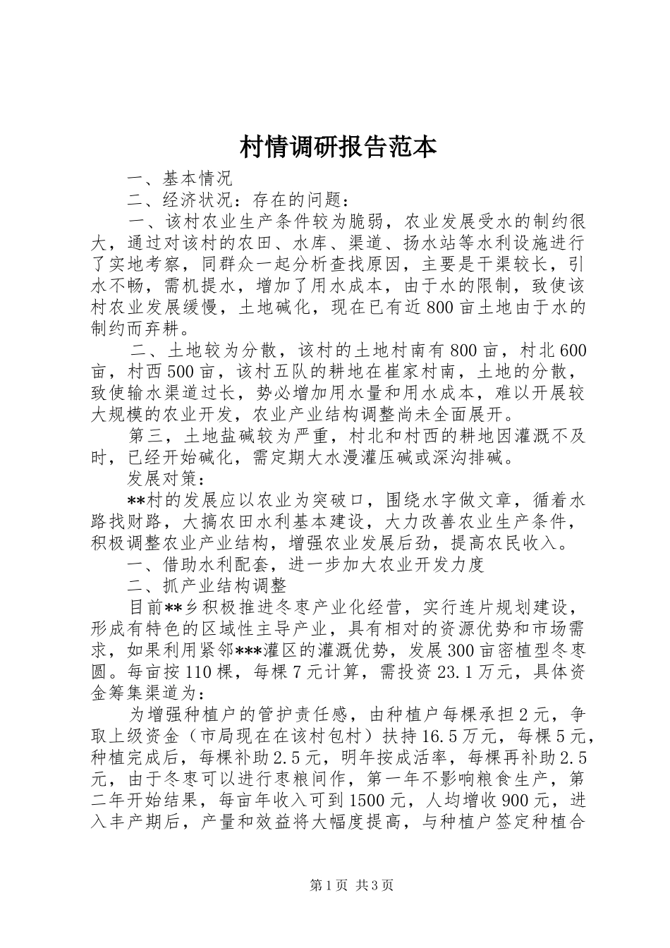 村情调研报告范本_第1页