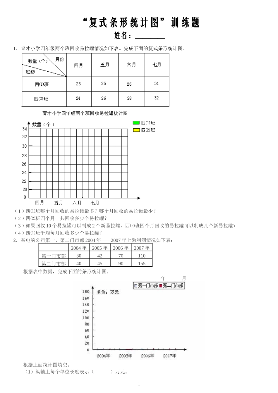 复式条形统计图训练题_第1页