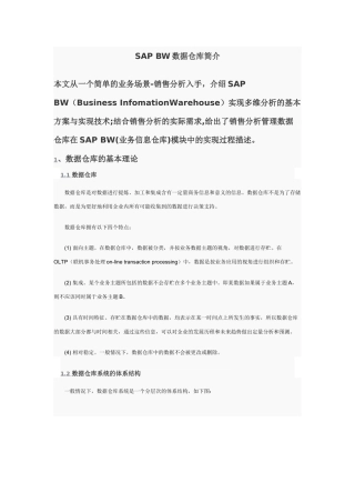 SAP BW中文简介