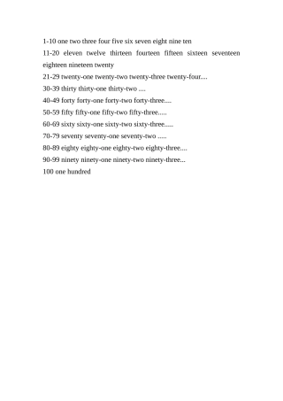数字1-100的英文单词