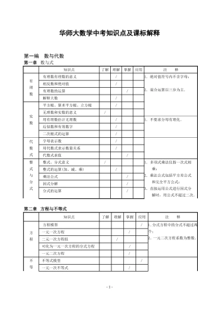 华师大数学中考知识点及课标解释