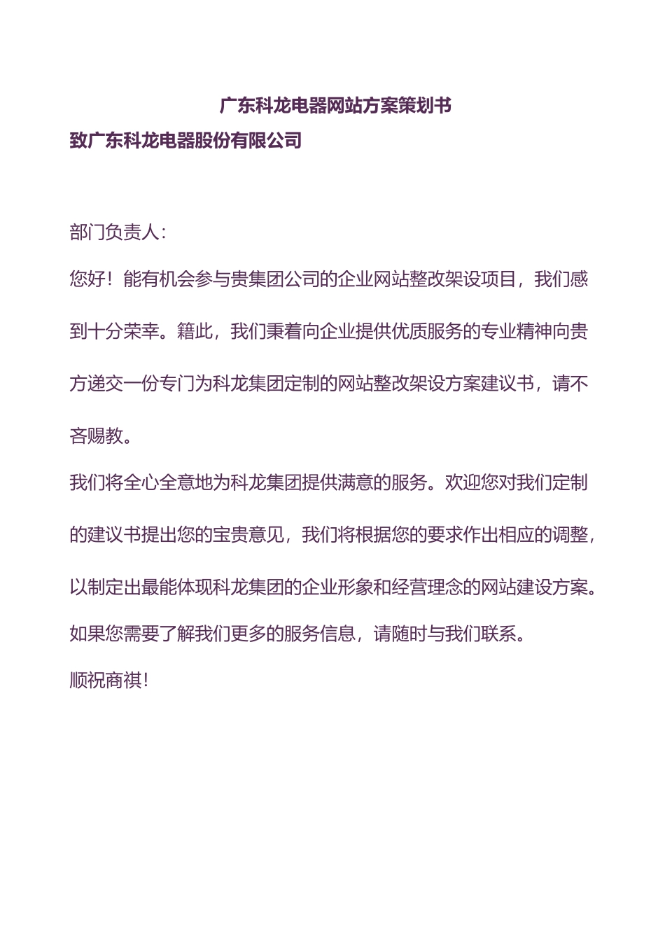 广东科龙电器网站方案策划书_第1页
