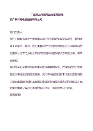 广东科龙电器网站方案策划书