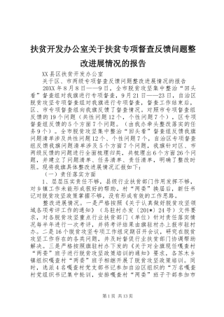 扶贫开发办公室关于扶贫专项督查反馈问题整改进展情况的报告