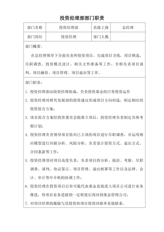 私募投资公司部门划分与职责