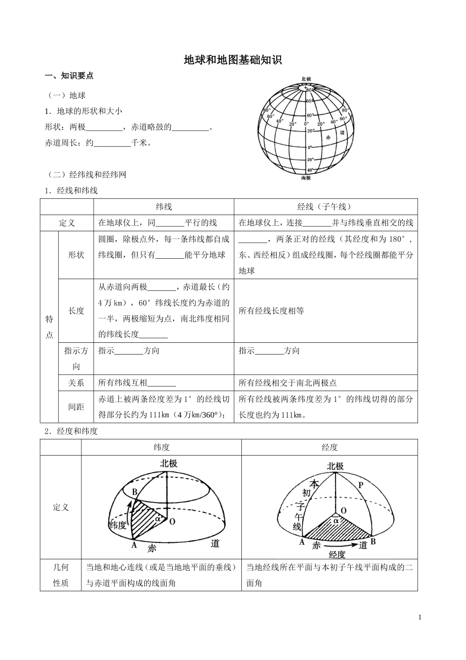 地球和地图基础知识(学生资料)20100830_第1页