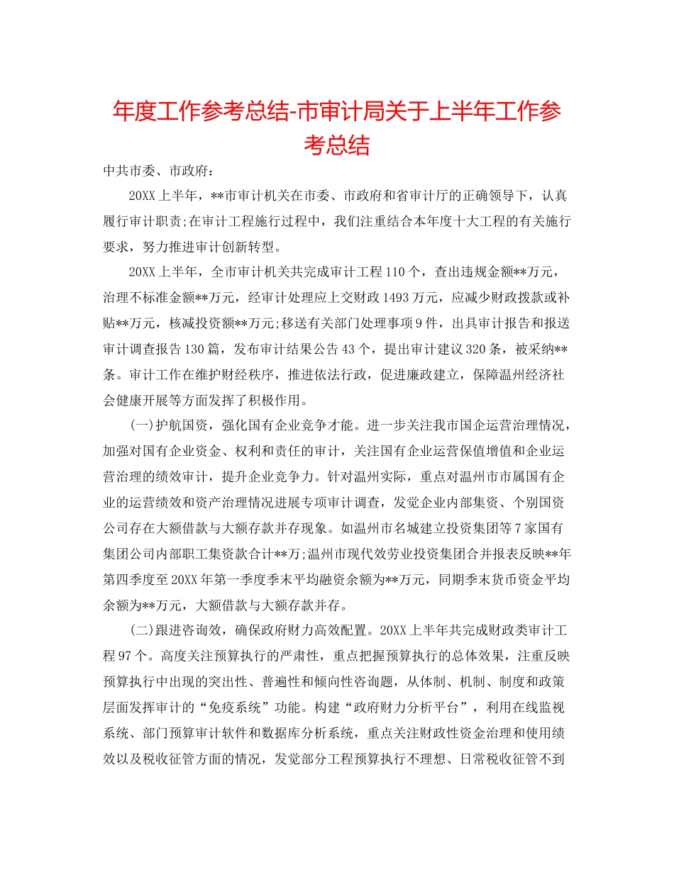 2021年度工作参考总结市审计局关于上半年工作参考总结_第1页
