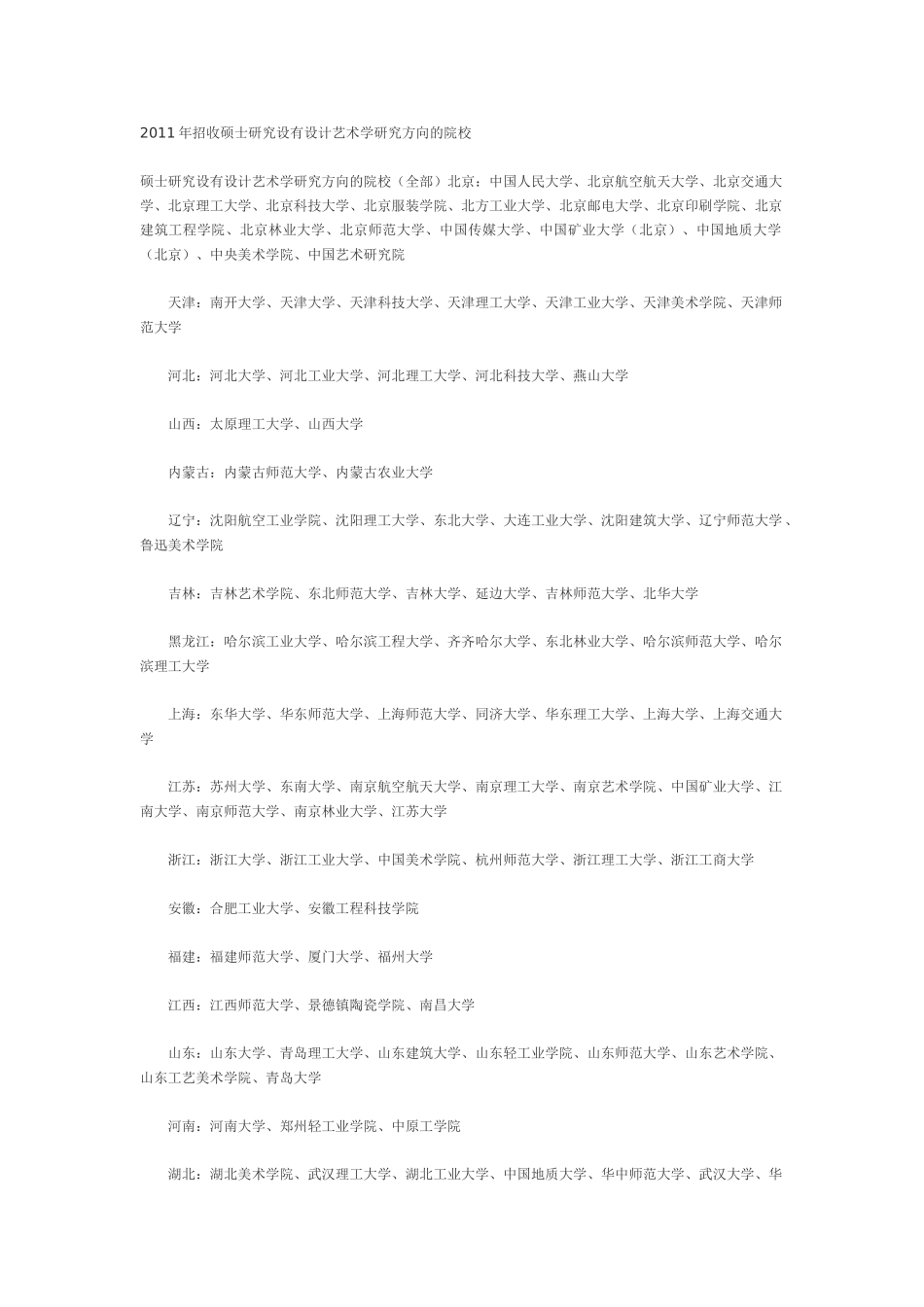 硕士研究设有设计艺术学研究方向的院校_第1页