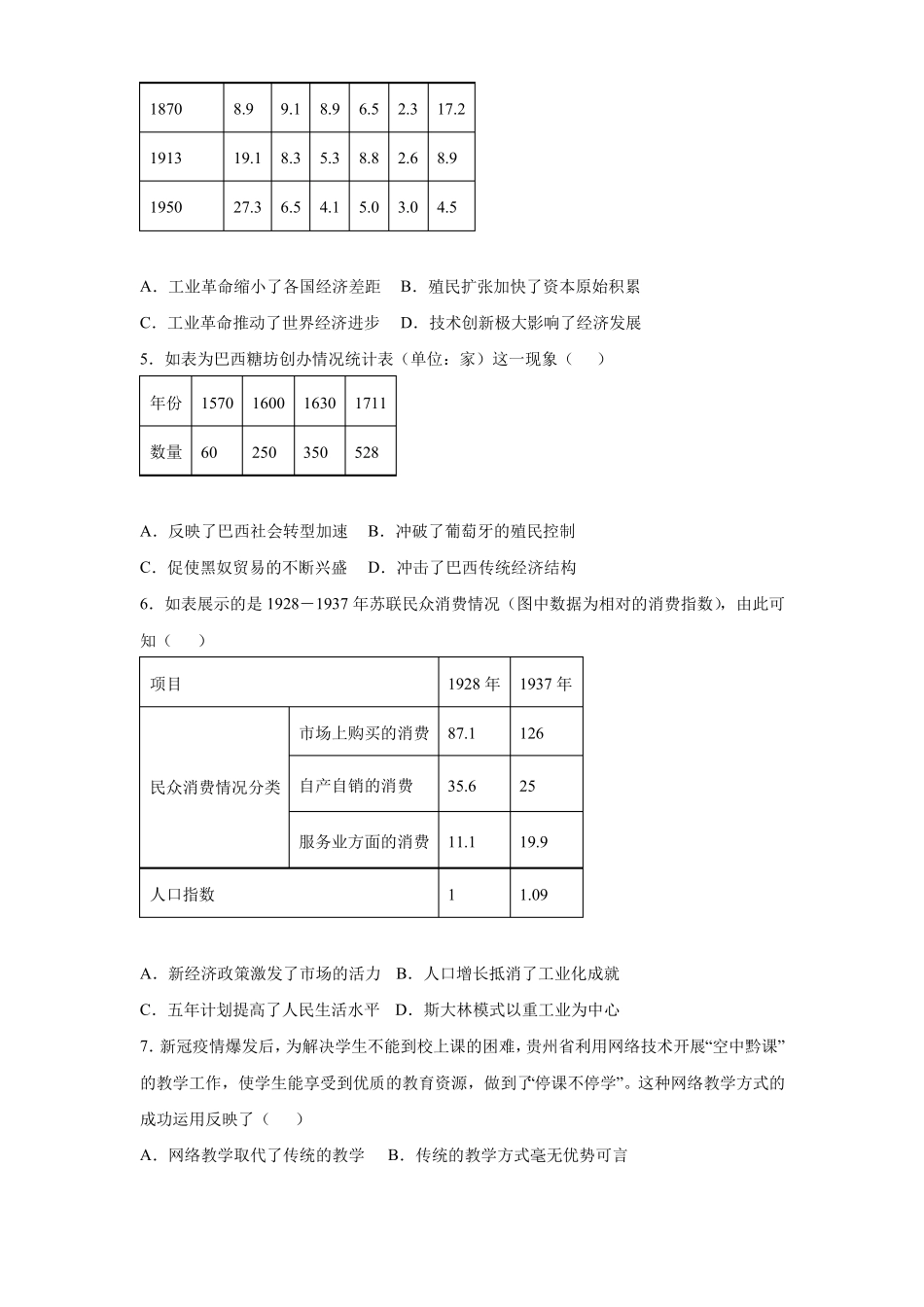 高三历史寒假能量包——专题练习7商业贸易与居住环境含答案_第2页